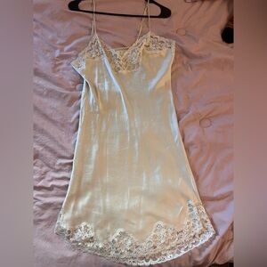 Silk Cream Lace Trim Slip Dress